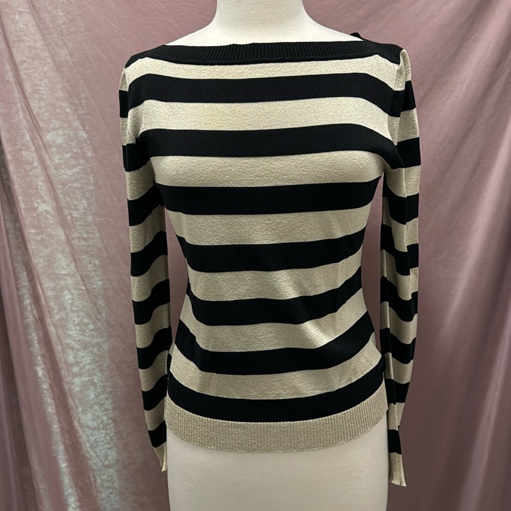 ESCADA Black Label Black & Sparkly Gold Striped Sweater